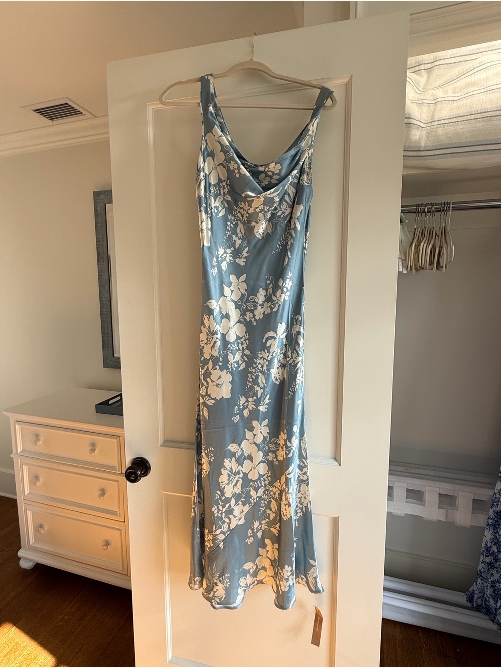 Reformation Blue Floral Slip Dress with Cowl Neck
